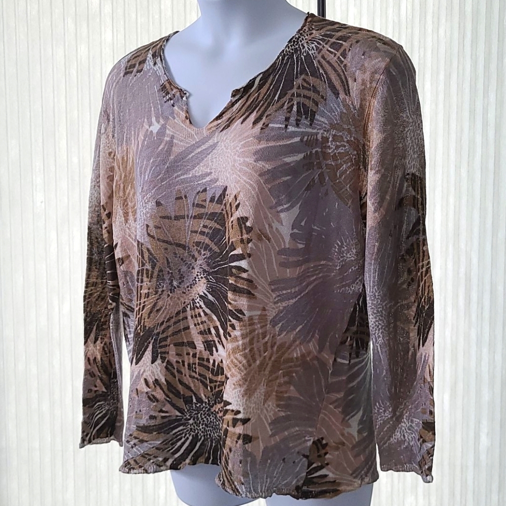 Sigrid Olsen Flower Print V Neck Sweater